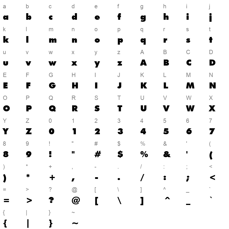 Futuraxk Character Map