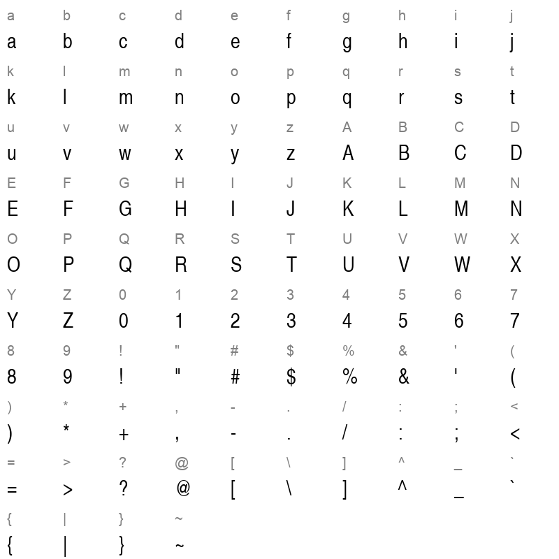 helr47w Character Map