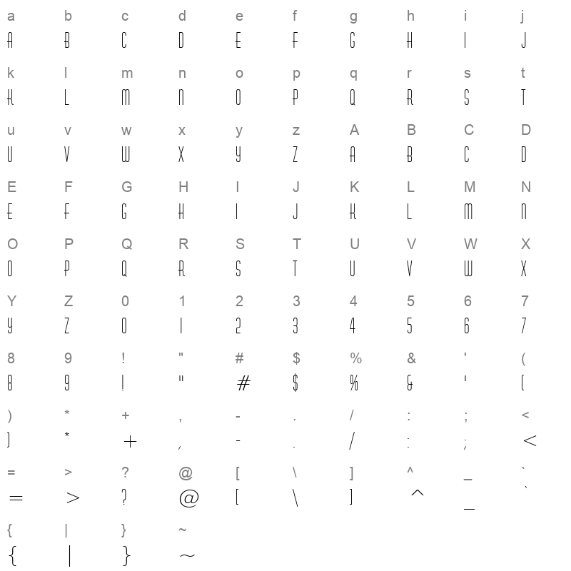 huxvertn Character Map