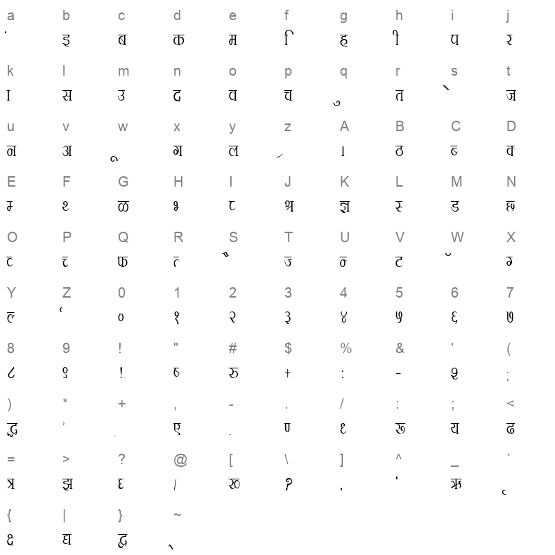 k104 Character Map