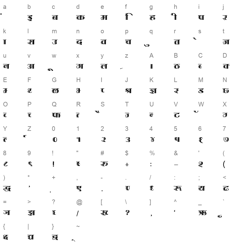 k200 Character Map