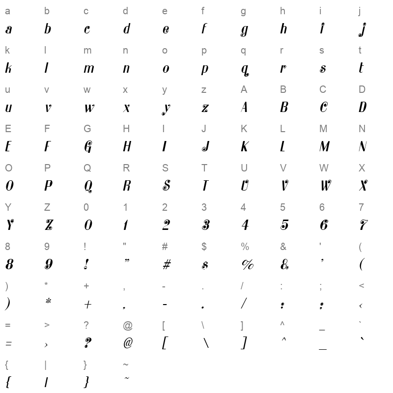 Katarina Italic_0 Character Map