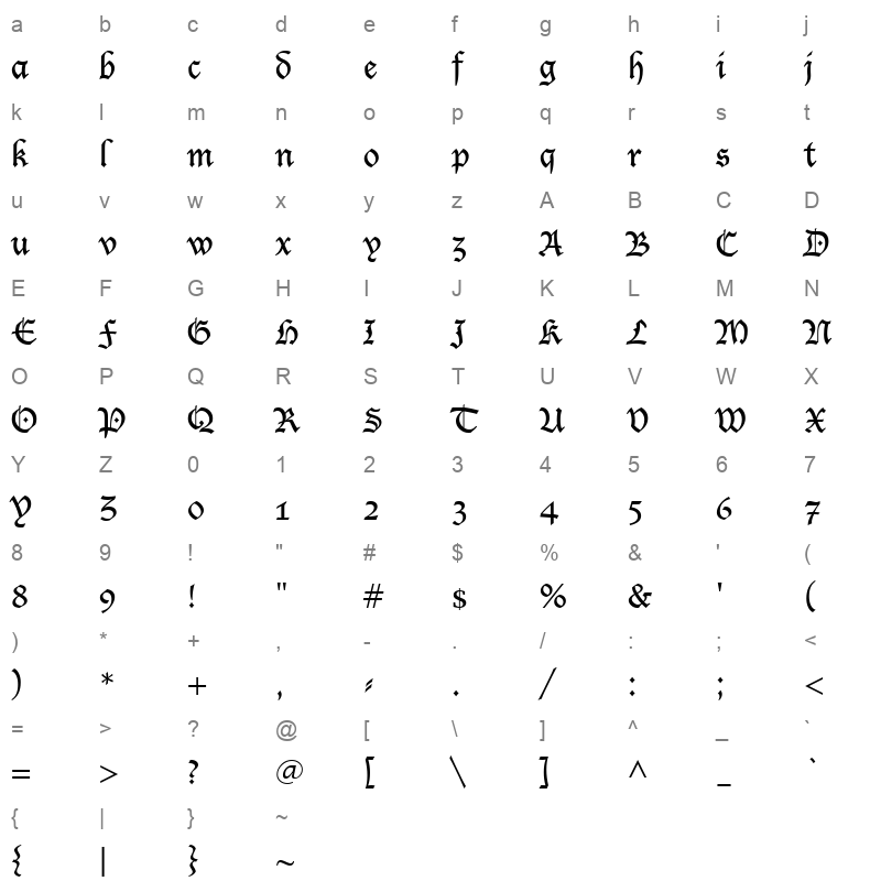 lblack Character Map