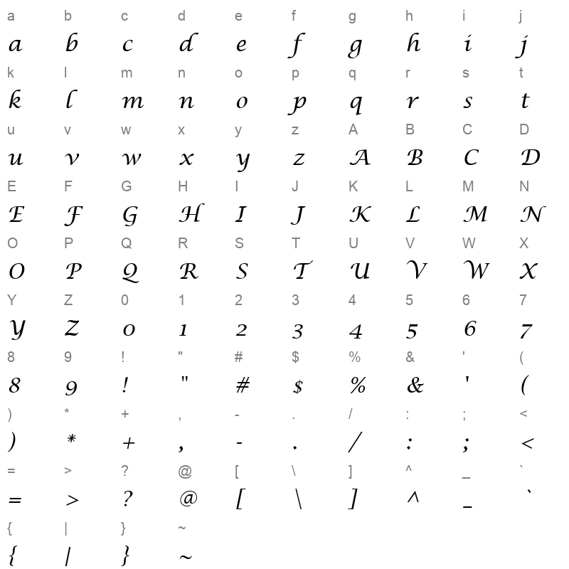 LCALLIG_1 Character Map