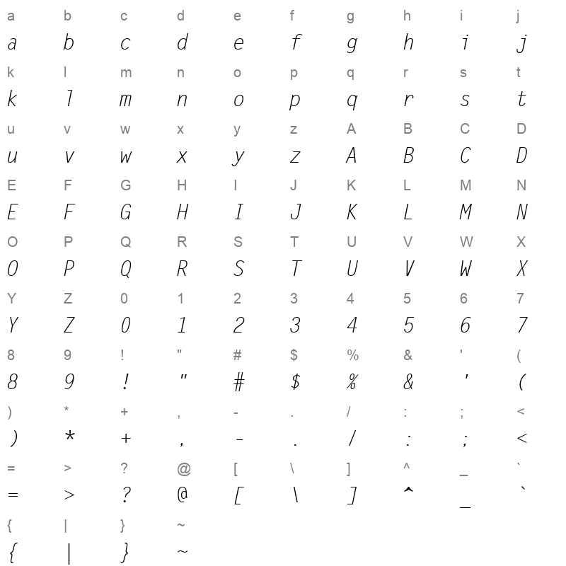letr46w Character Map
