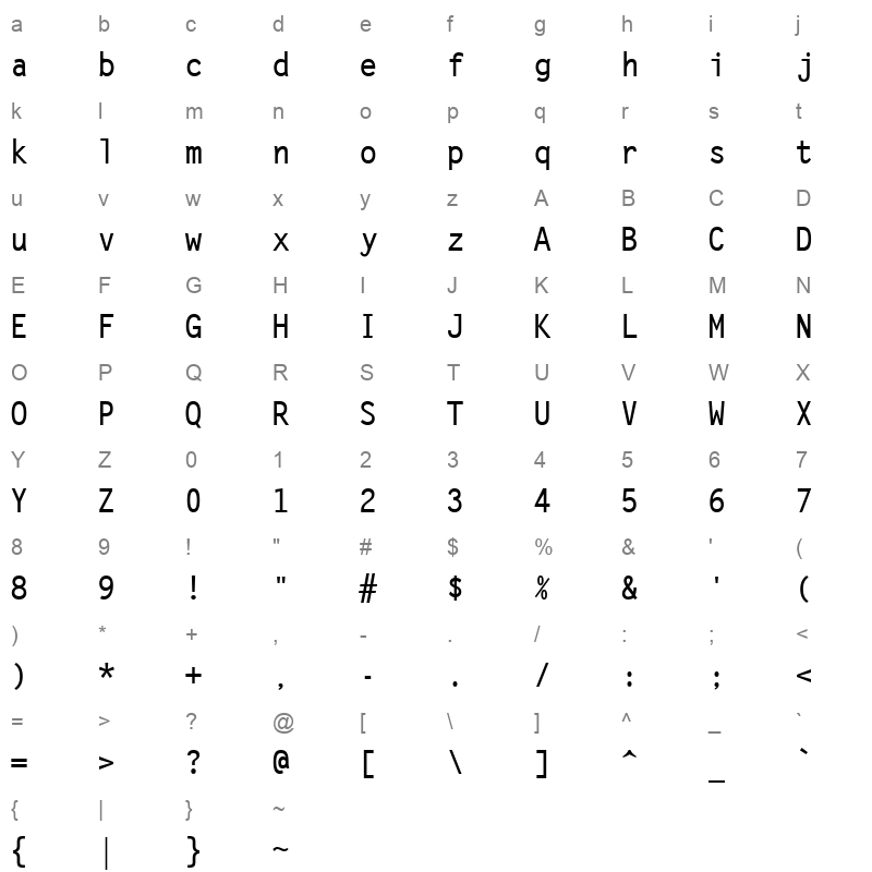 letr65w Character Map