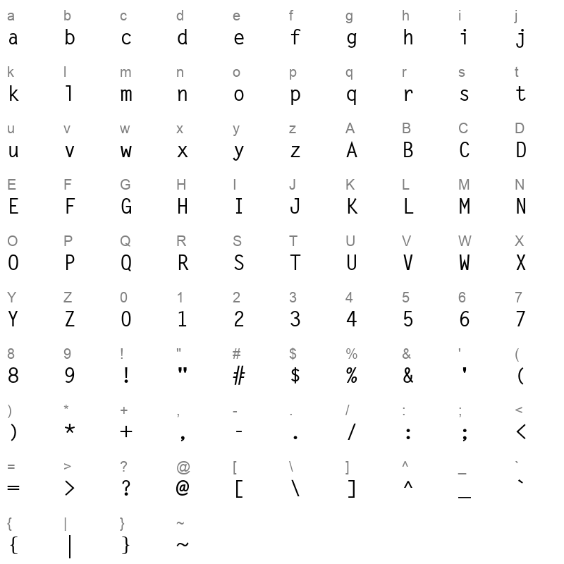 LetterGothicStd-Bold Character Map
