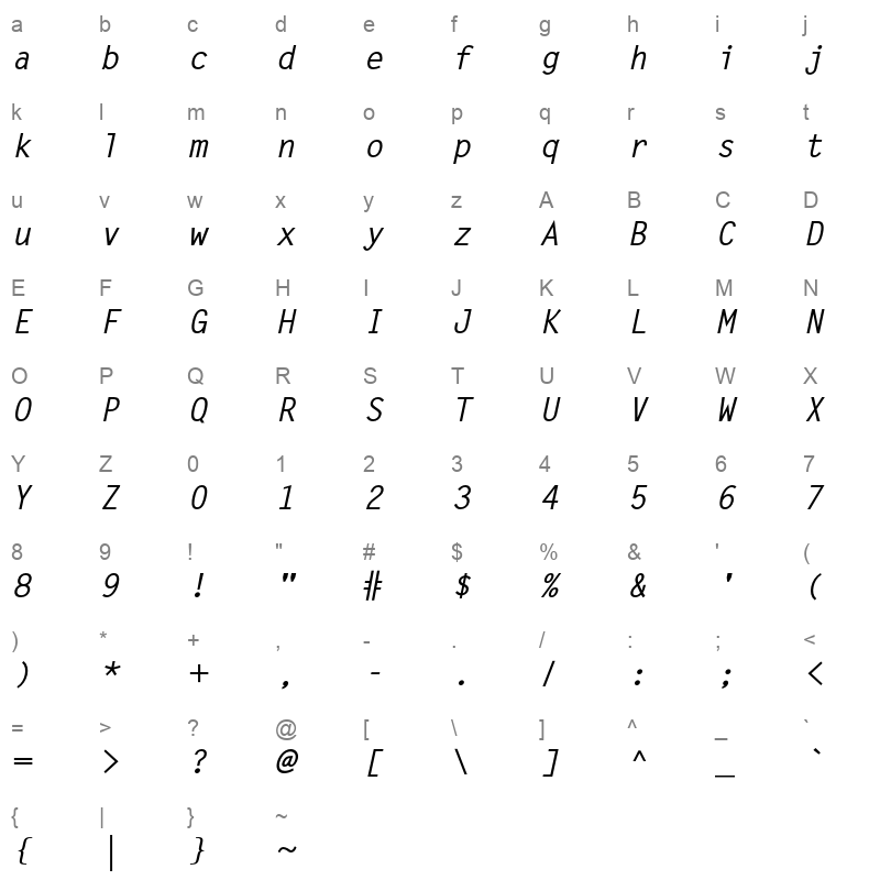 LetterGothicStd-BoldSlanted Character Map