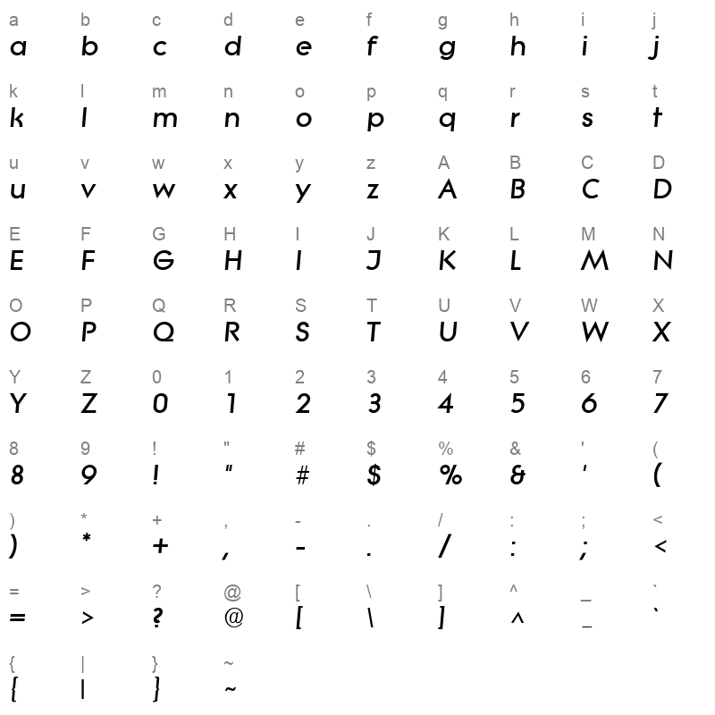 Litebi Character Map