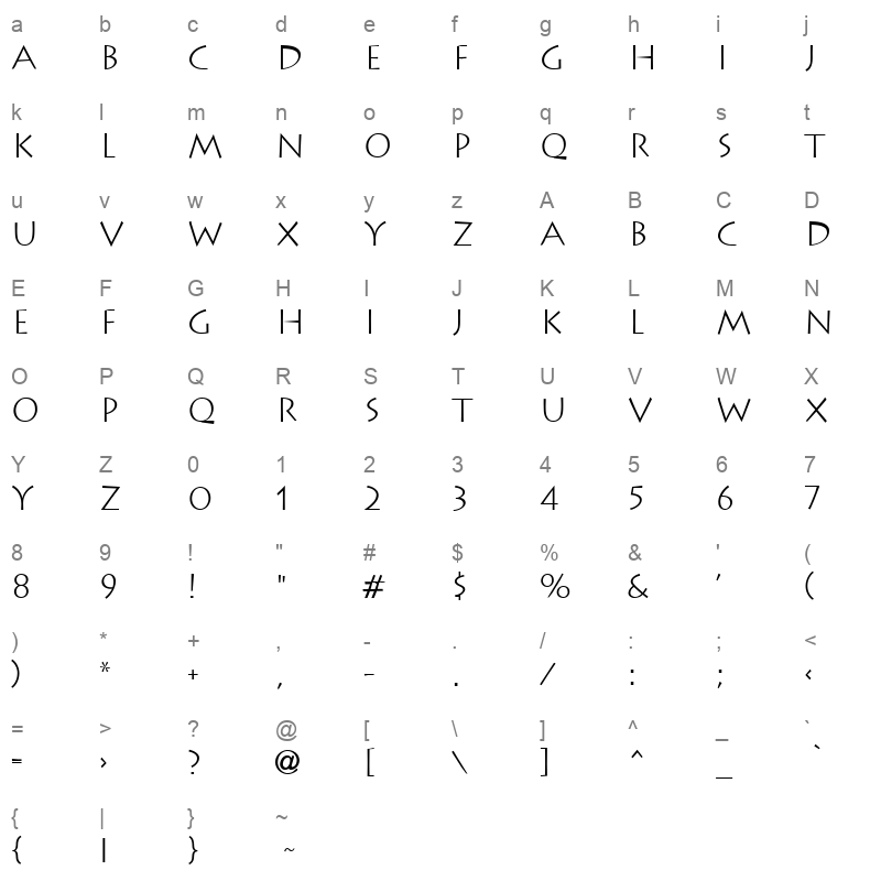 Lithogrl Character Map