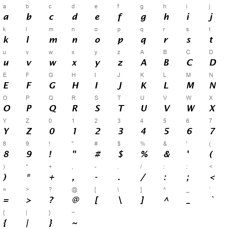 LSANSDI_1 Character Map