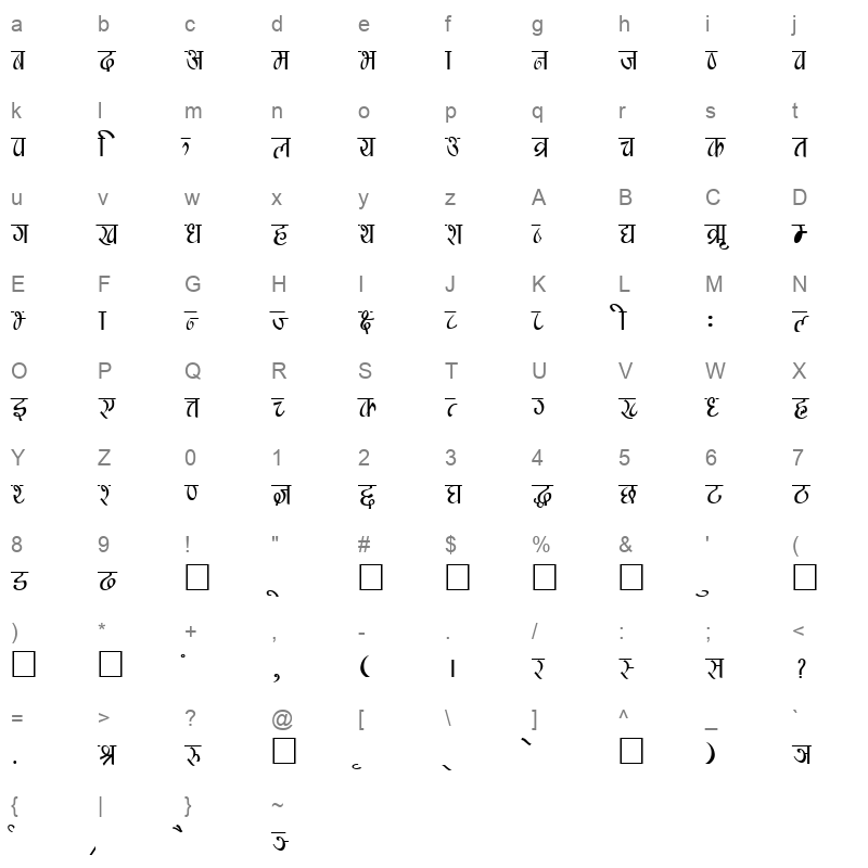 MANISHAU Character Map