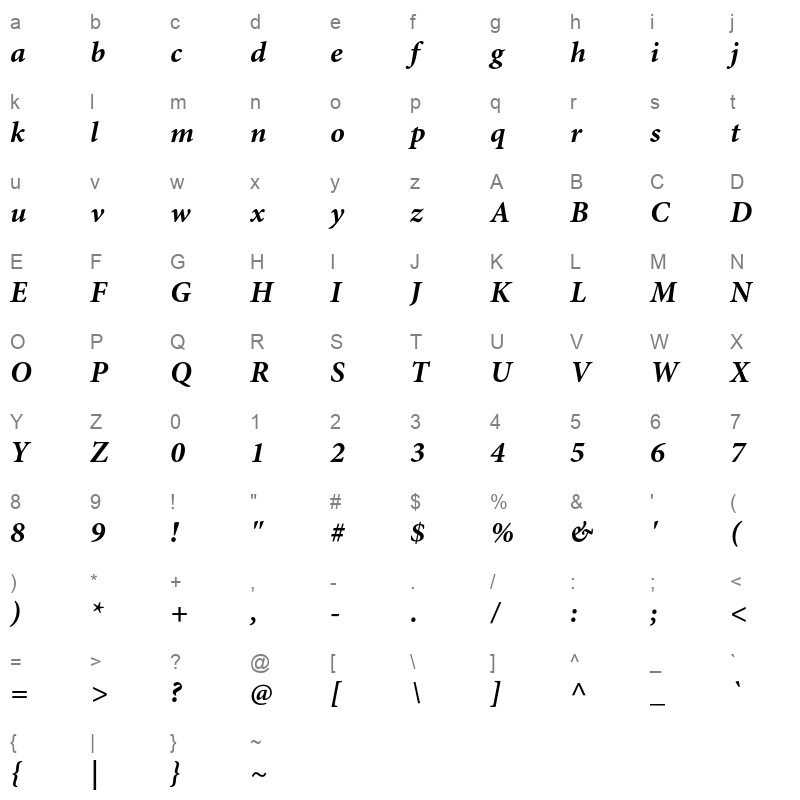 MinionPro-BoldIt Character Map