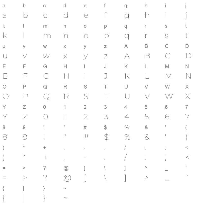 Montserrat-Thin Character Map