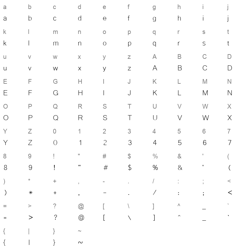 msyi_1 Character Map