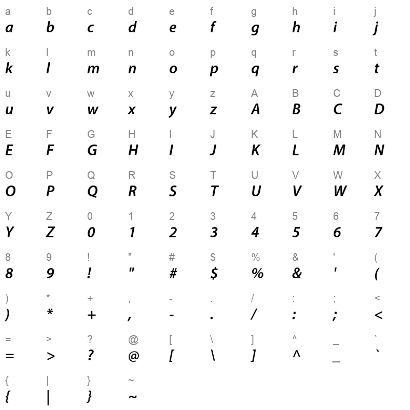 MyriadPro-SemiboldIt Character Map