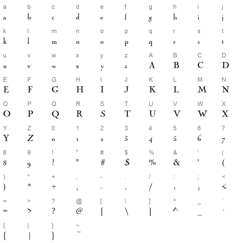 n010013t Character Map