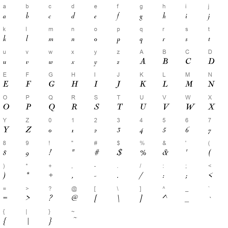 n010033t Character Map