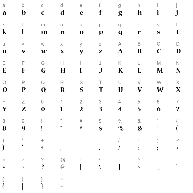 NuevaStd-Bold Character Map