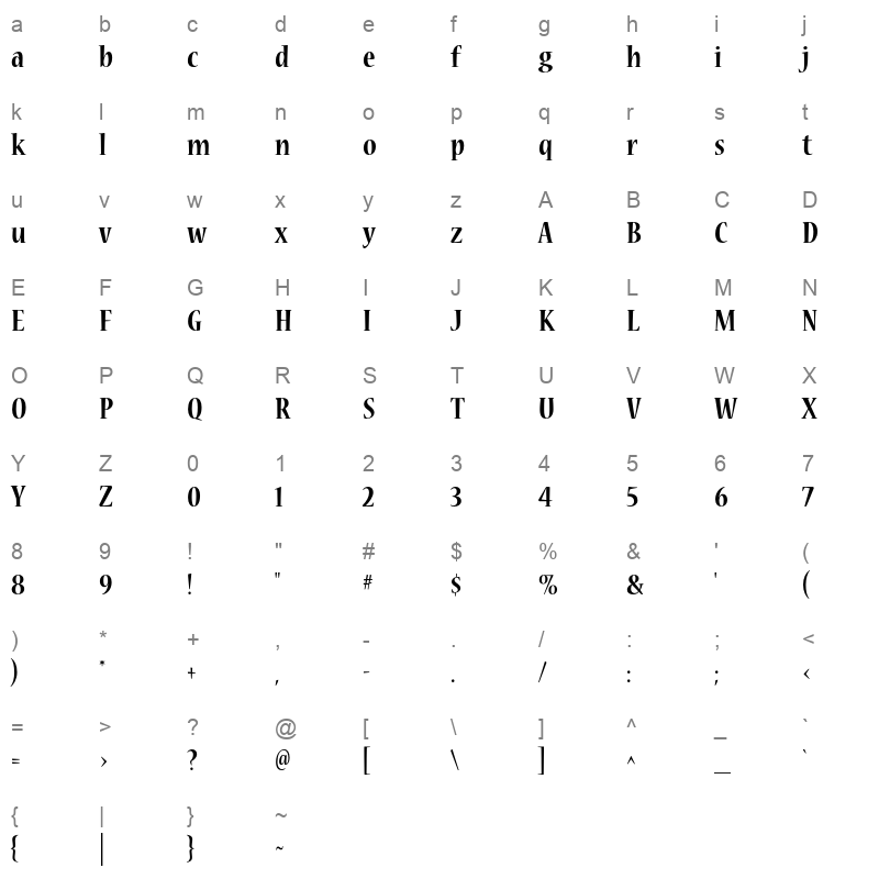 NuevaStd-BoldCond Character Map