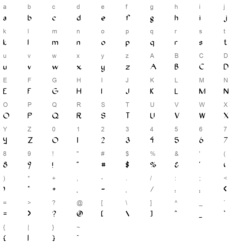 OAKWOOD Character Map