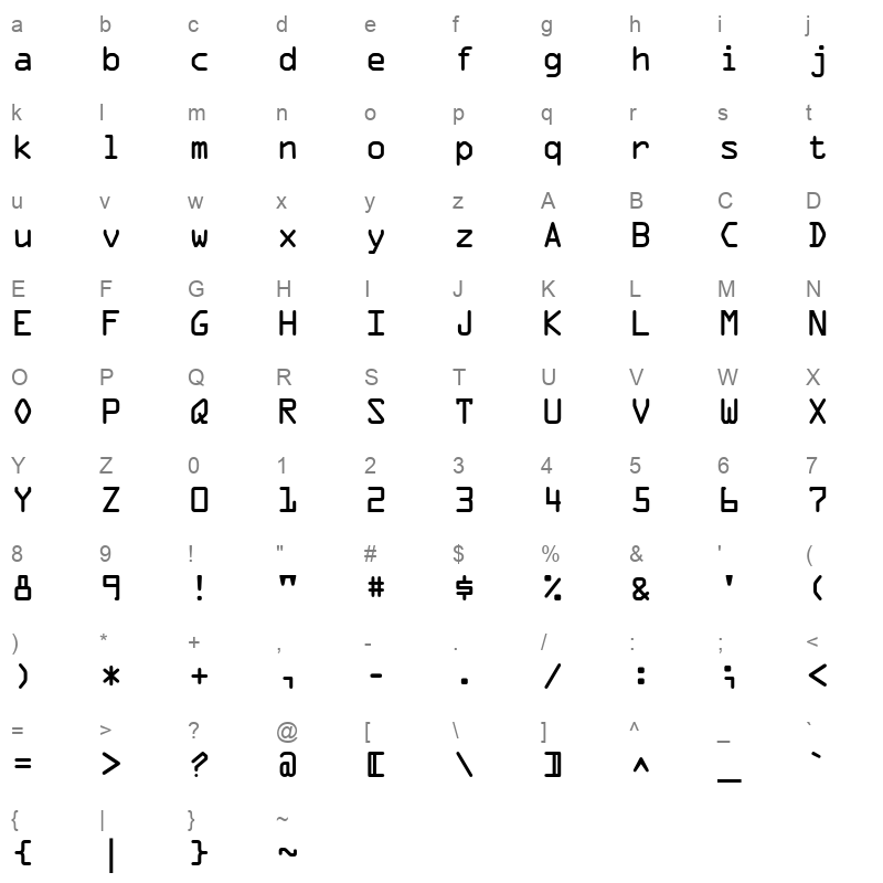 OCRAStd Character Map