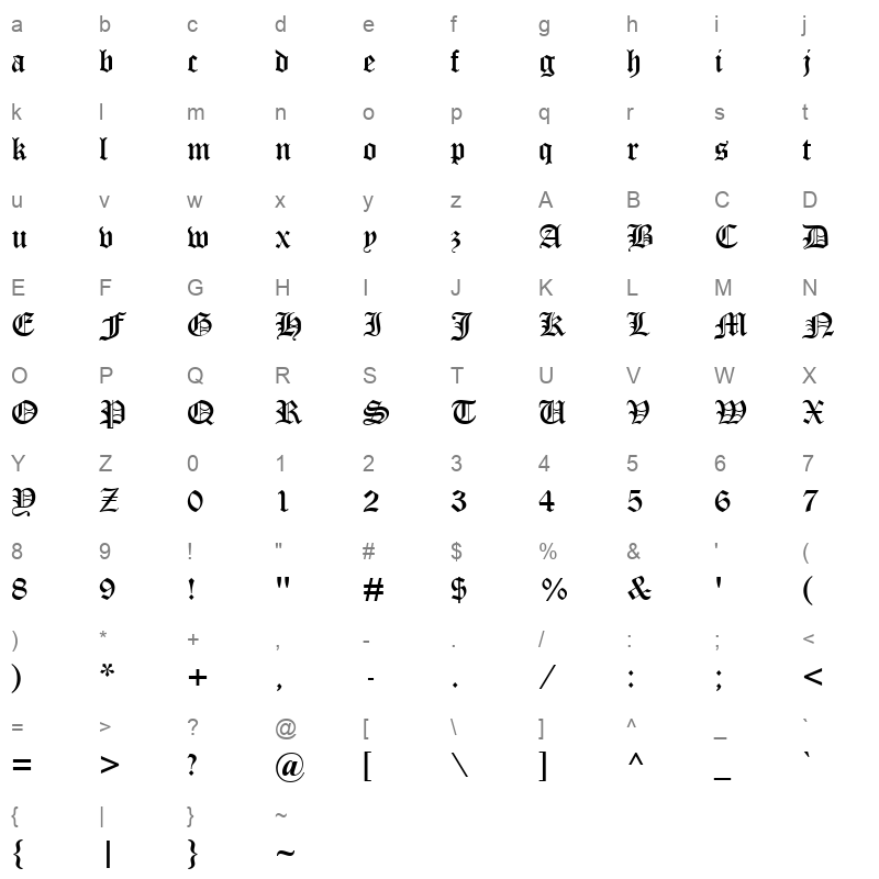 OLDENGL_1 Character Map