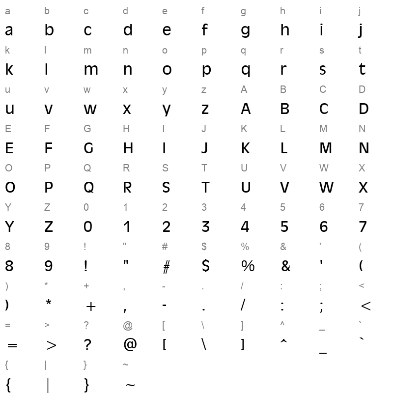 olvr55w Character Map