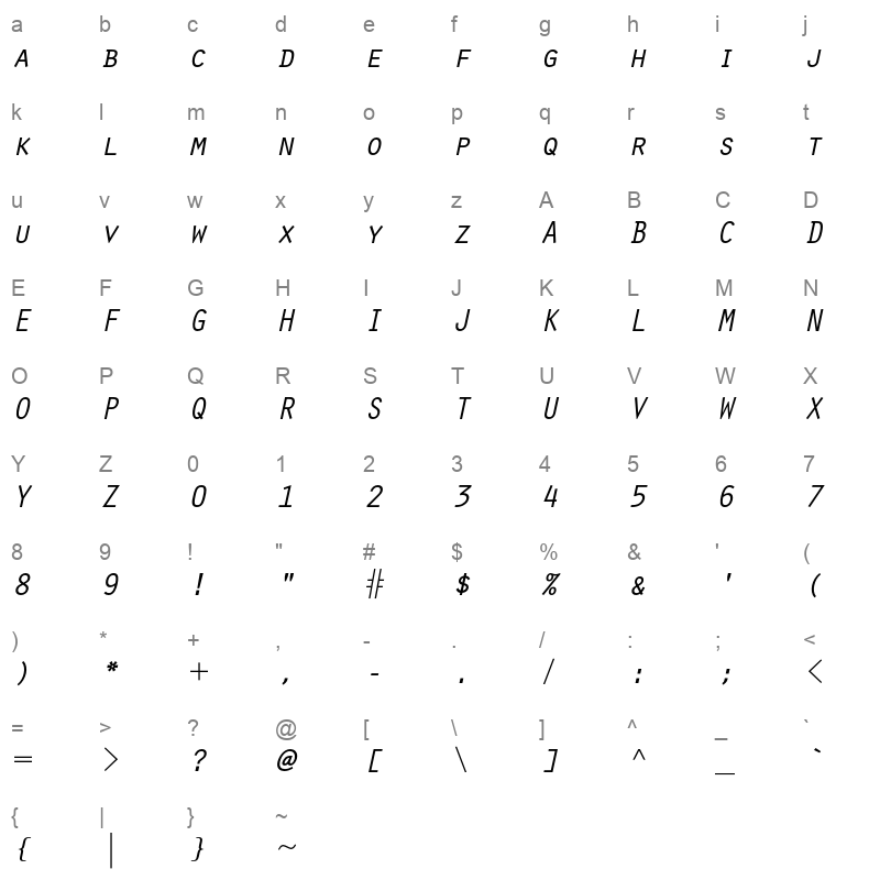 OratorStd-Slanted Character Map