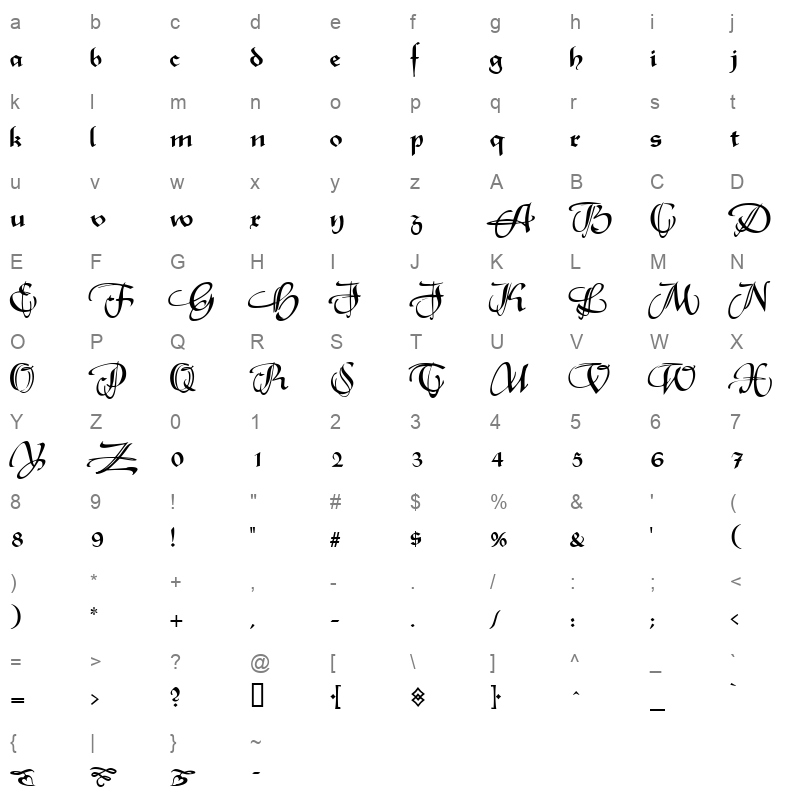 Rhapsodie Swash Caps Normal_0 Character Map