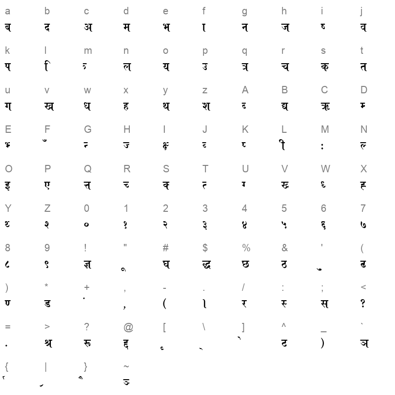 roza Bold Character Map