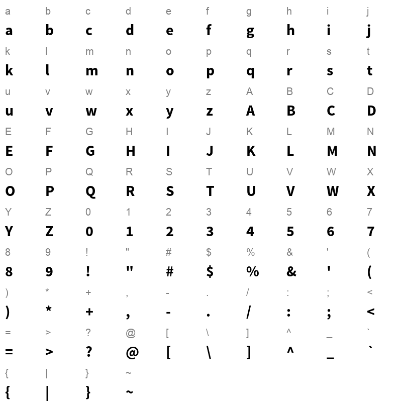 SourceSansPro-Bold Character Map