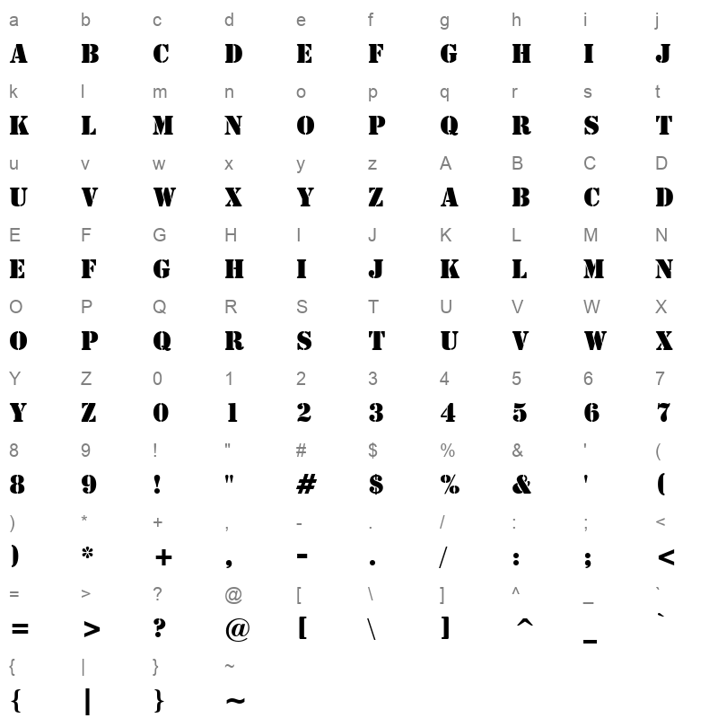 STENCILN_1 Character Map