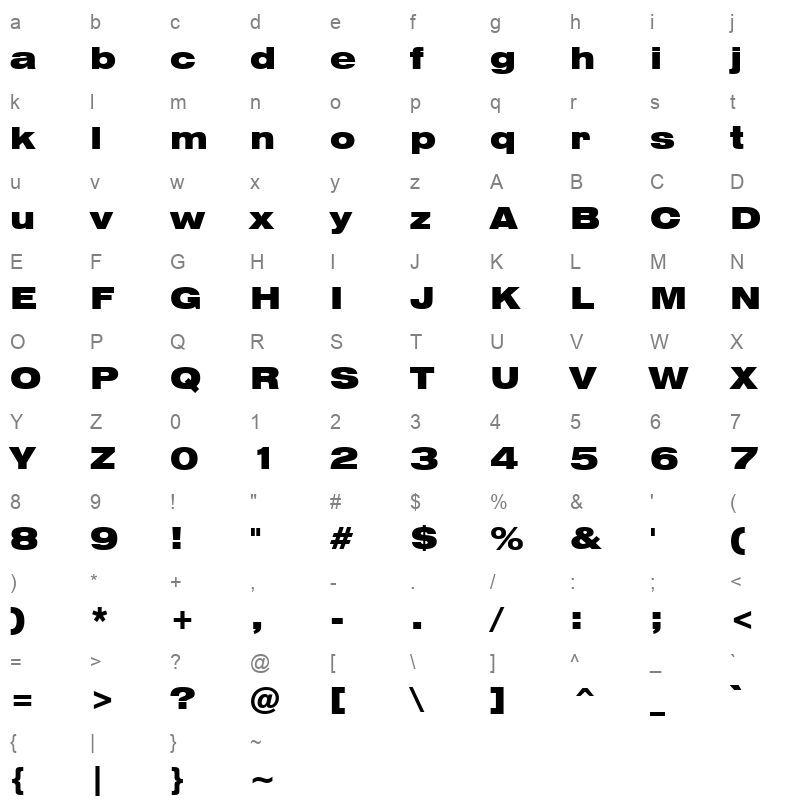swissek Character Map