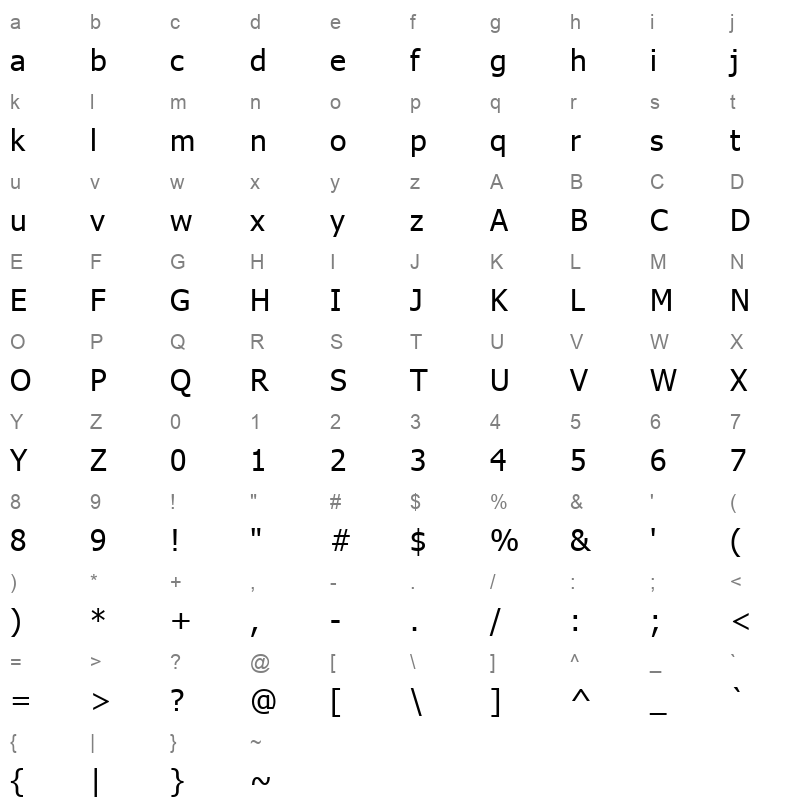 tahoma_1 Character Map