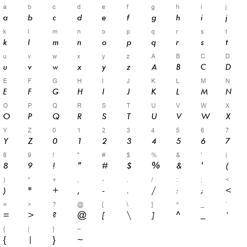 TCMI____0 Character Map