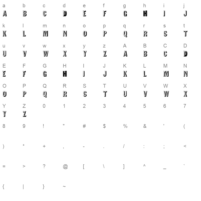 TEJARATC Character Map
