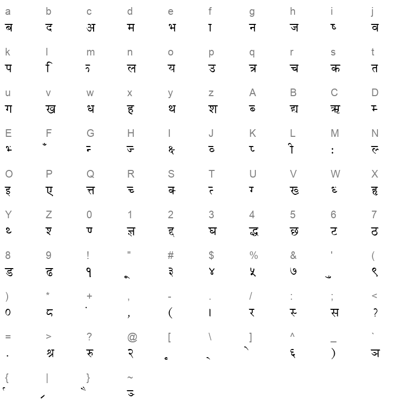 Times_Reg Character Map