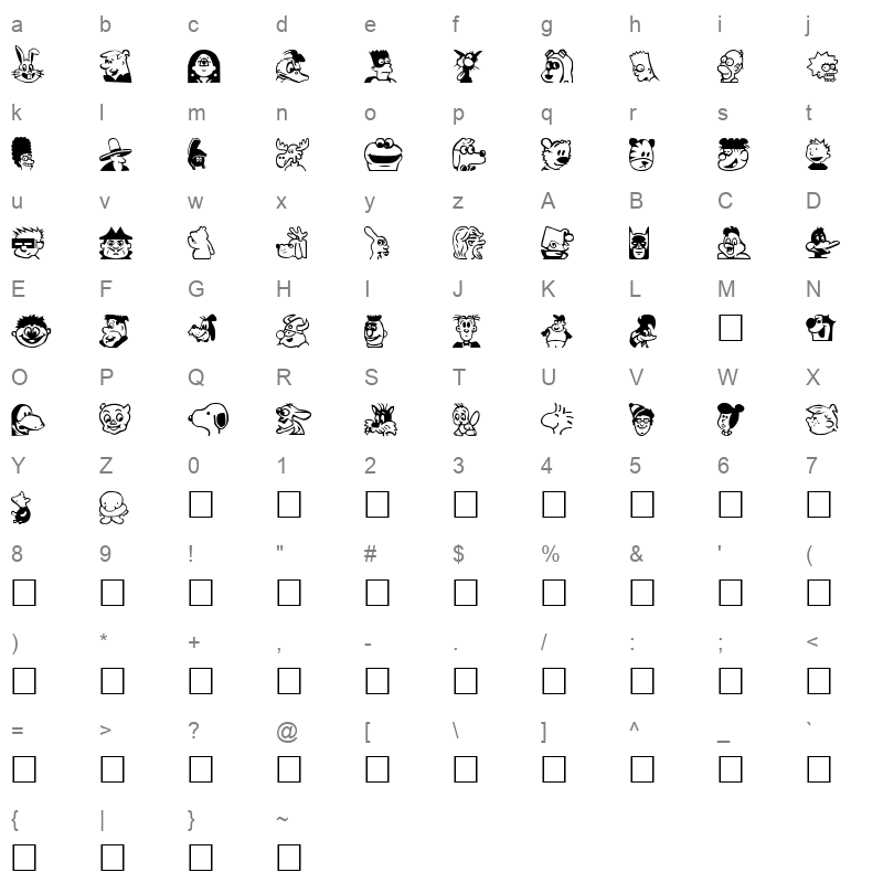TOONTOWN Character Map
