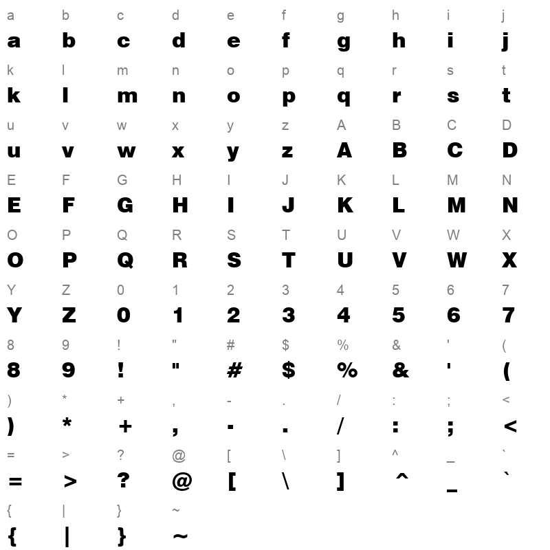 tt0007m_0 Character Map
