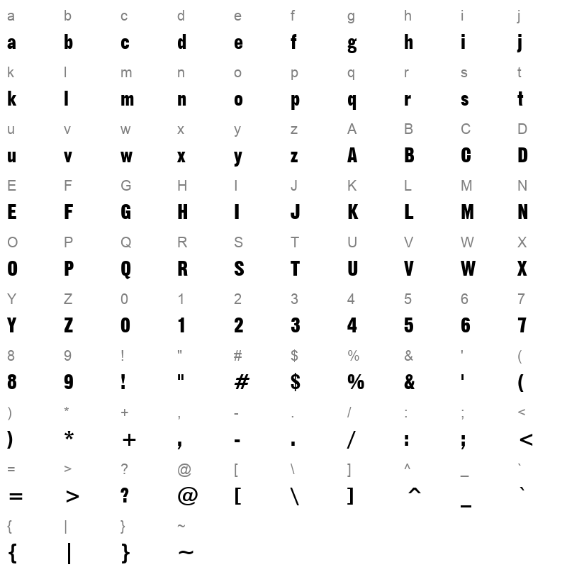 TT0120M Character Map