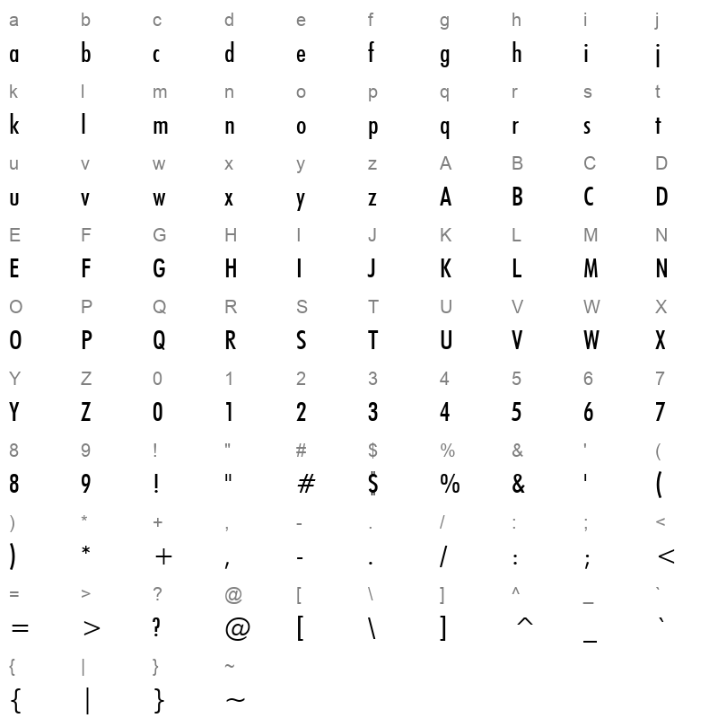 tt0201m Character Map
