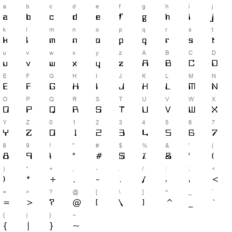 tt0213m Character Map