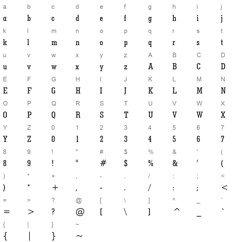 tt1019m_0 Character Map