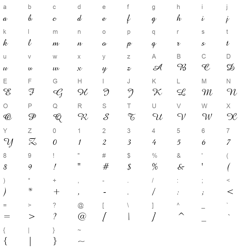 TT1040M Character Map