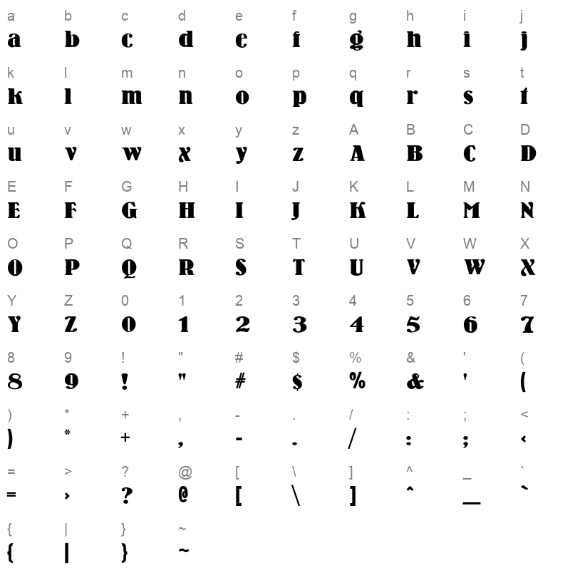 WOODENNI Character Map